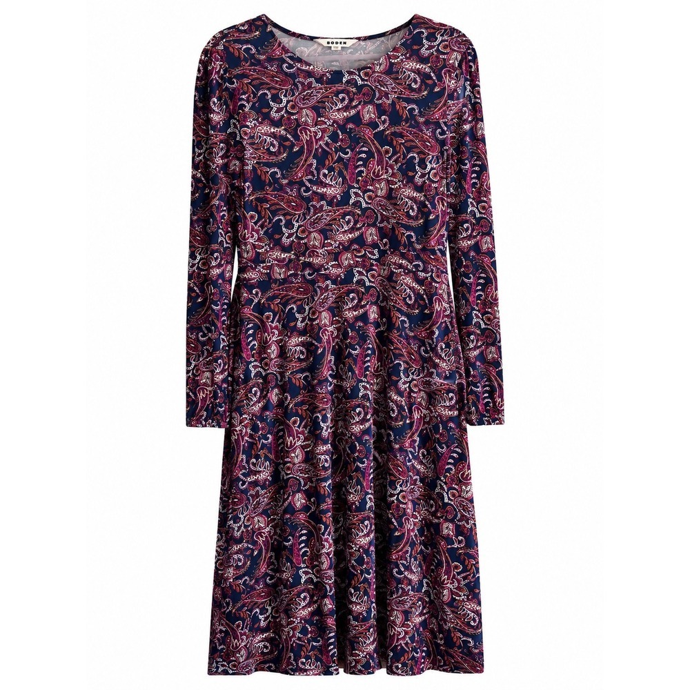 Boden Camille Jersey Knit Midi Dress 16R Navy Paisley Pockets Boho Teacher Work
